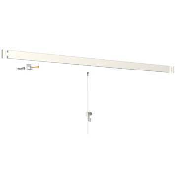 Artiteq Click Rail Tableau Suspension System, 200cm Blanc Primer (RAL 9016) Recouvrable, Kit Complet Avec Fils Transparents, Crochets Et Matériel De Fixation, 30 Kg P/m Capacité De Charge