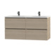 Meuble de salle de bain Karlo Tiger 120 cm chêne naturel avec double lavabo blanc brillant