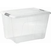 Opbergbox transparant met grijze clips inclusief deksel 60 liter (Afm. L580xB395xH365mm)