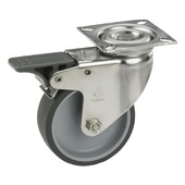 Roulette pivotante avec frein, plateau et palier lisse  50 mm max 50 kg