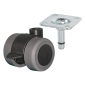 Zwenkwiel + rem TPE met plaatbevestiging 35 mm tot 70 kg