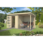 Tuinhuis met overkapping Edelweiss vurenhout onbehandeld 390 x 215 cm