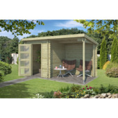 Tuinhuis met overkapping Edelweiss vurenhout geïmpregneerd 390 x 215 cm