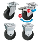 Jeu de roulettes pour meuble 2x fixe + 1x pivotant + 1x pivotant à frein