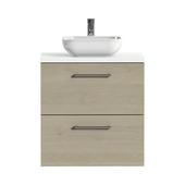 Tiger Badkamermeubel Studio 60 cm Naturel Eik met Keramische Waskom Hoogglans Wit en Ronde Grepen