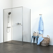 Porte coulissante + paroi Sealskin Contour 140x90x200 cm translucide/inox