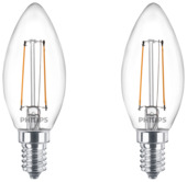 Ampoule flamme LED à filament Philips E14 translucide 25 W blanc chaud 2 pièces