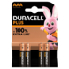 Duracell Plus alkalinebatterij AAA 4 stuks