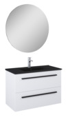 Meuble de salle de bain Stella Atlantic 80 cm blanc mat avec miroir et lavabo noir