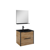 Set meuble de s.d.bain Aria Atlantic 60 cm chêne cannelle + miroir et lavabo noir