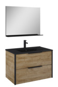 Set meuble de salle de bain Aria Atlantic 80 cm chêne cannelle + miroir et vasque noire