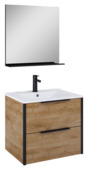 Set meuble de s.d.bain Aria Atlantic 60 cm chêne cannelle + miroir et lavabo blanc