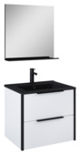 Set meuble de s.d.bain Aria Atlantic 60 cm blanc mat + miroir et lavabo noir