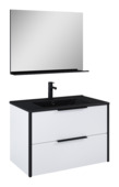 Meuble de salle de bain Atlantic Aria blanc mat + miroir et lavabo noir 80 cm