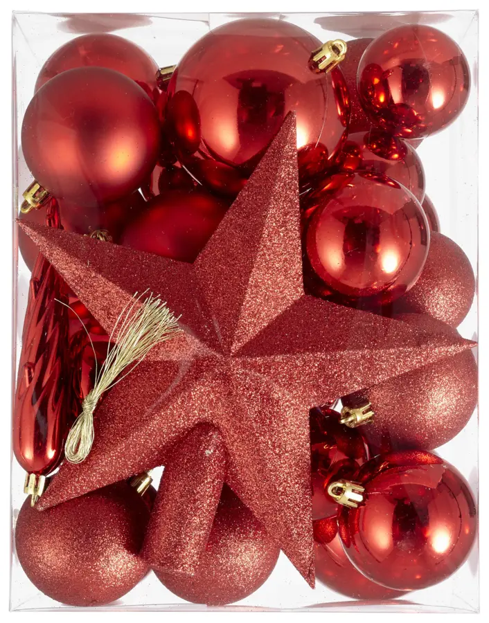 Christmas Goods kerstballen mix kunststof rood inclusief piek