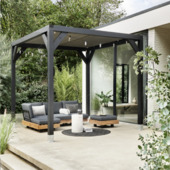 Silvano pergola zwart vurenhout 324 x 324 cm met schaduwdoek