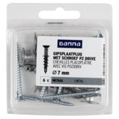 GAMMA gipsplaatplug met schroef 7x38mm + uni 4x45mm 6 stuks