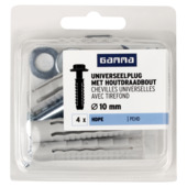 GAMMA uni-plug 10x50mm + houtdraadbout 8x70mm +ring 4 stuks