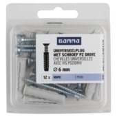 GAMMA uni-plug 6x30mm + schroef PZ 4x45mm 12 stuks