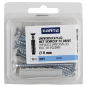GAMMA uni-plug 8x40mm + schroef PZ 5x60mm 10 stuks
