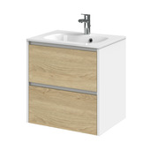 Tiger Reverse meubelset 60 cm met 2 lades naturel eik/mat wit en Oval wastafel hoogglans wit