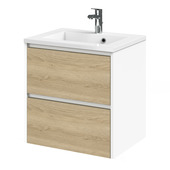 Tiger Reverse meubelset 60 cm met 2 lades naturel eik/mat wit en Quadro wastafel hoogglans wit