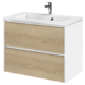 Meuble de salle de bain Tiger Reverse 80 cm 2 tiroirs chêne naturel / blanc mat avec lavabo Quadro blanc brillant