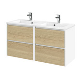 Tiger Reverse meubelset 2x 60 cm met 4 lades naturel eik/mat wit en 2 Quadro wastafels hoogglans wit