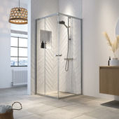 Sealskin douchecabine hoekinstap met schuifdeuren Hooked chroom 90 x 90 x 200 cm