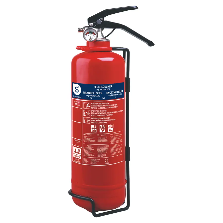 Smartwares brandblusser BB1 poeder 1 kg brandklasse ABC inclusief ophangbeugel