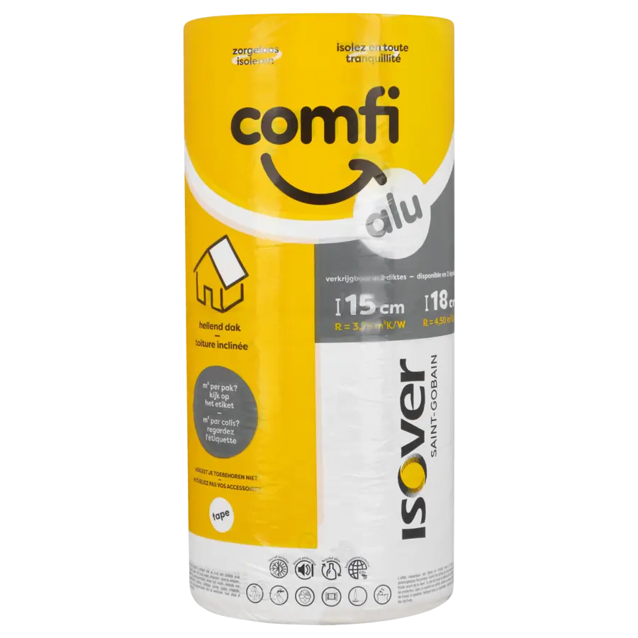 Isover Comfi® Alu glaswol spijkerflensdeken 390x45 cm dikte 18 cm 3,51 m² R=4,5 2 stuks