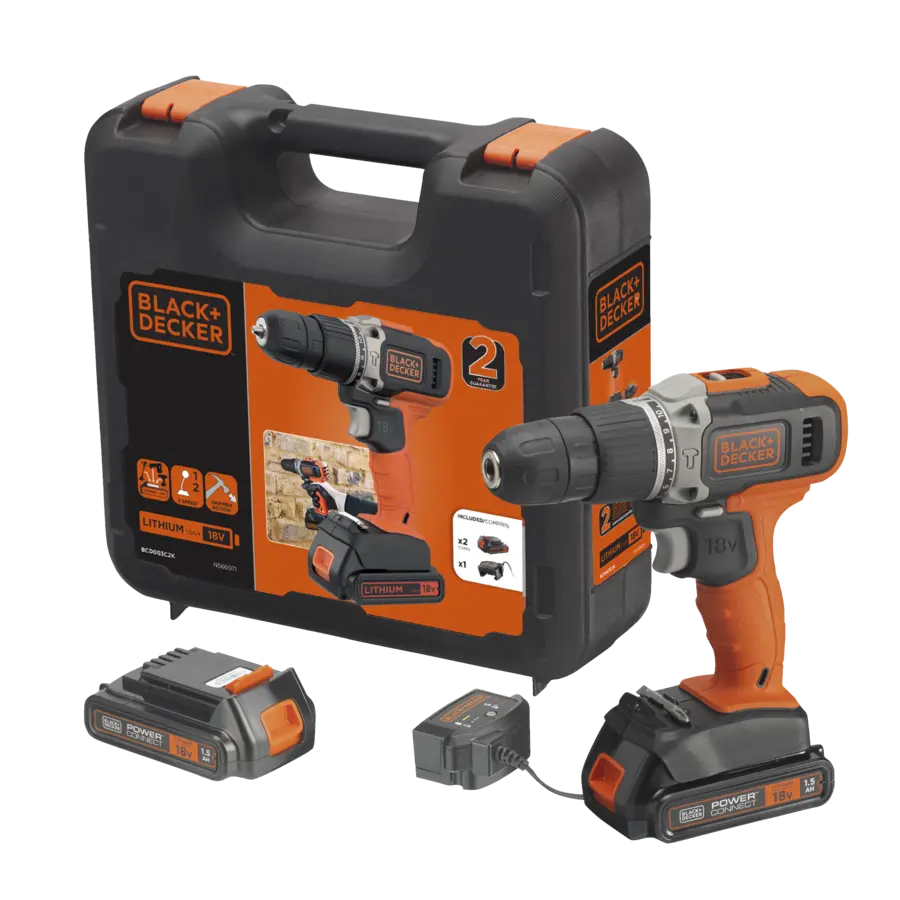 Black+Decker accu klopboormachine 18 V 1,5 Ah BCD003C2K + 2 accu's