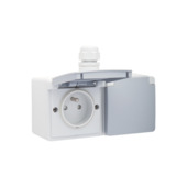 Niko Hydro opbouwstopcontact 2-polig met aarding 2-voudig horizontaal met 1 ingang spuitwaterdicht grijs