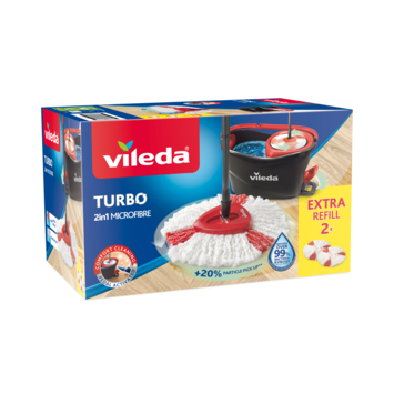 Vileda Turbo EasyWring & Clean Complete set, dweil en emmer met powercentrifuge, koraal