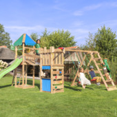 Speeltoestel Jungle Gym Explorer met groene glijbaan en klimrek van douglashout