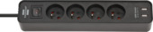 Brennenstuhl stekkerdoos 4-voudig met 2 USB-aansluitingen en schakelaar zwart 1,5 meter