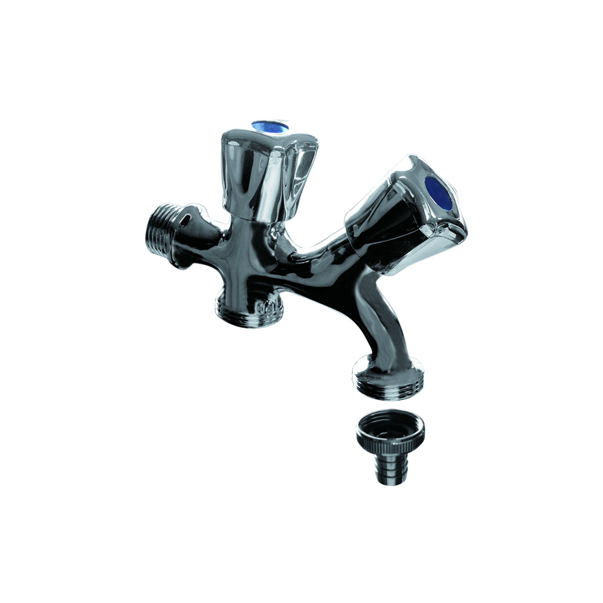 Van Marcke GO Duplo wasmachinekraan 1/2"M x 3/4"M x 3/4"M verchroomd Draadfittingen
