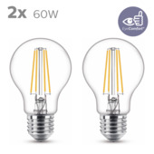 Ampoule poire LED à filament Philips E27 transparent 60 W 2 pièces non dimmable