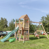 Speeltoestel Jungle Gym Safari douglas met glijbaan donker groen en 2-schommel module