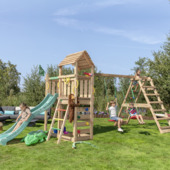 Aire de jeux Jungle Gym Safari douglas avec toboggan vert foncé et 2 modules d'escalade