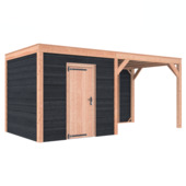 Tuinhuis met overkapping Douglas hout Zweeds rabat onbehandeld zwart 545 x 255 cm