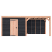 Tuinhuis met overkapping Douglas hout Zweeds rabat onbehandeld zwart 595 x 255 cm