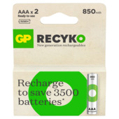 GP Batterij Oplaadbaar AAA NiMH 850mAh ReCyko 1,2V 2 Stuks