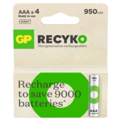 GP oplaadbare NiMH AAA-batterijen Recyko 950 mAh 4 stuks