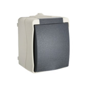 Prise bipolaire semi-étanche avec terre et sécurité Profile montage apparent gris