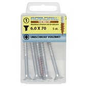 Vis universelle tête plate PZ3 Rotadrill 6x70 mm 5 pièces