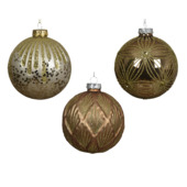 Kerstbal glas goud bruin glitter per stuk