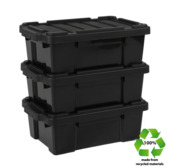 Iris Heavy Duty Powerbox Robuust Opbergbox - 12,5L - 100% Recycled Kunststof - Zwart - Set van 3