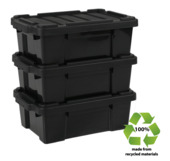 IRIS Powerbox Robuust Opbergbox - 25L - 100% Recycled Kunststof - Zwart - Set van 3