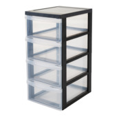Tour rangement 4 tiroirs Design Chest Iris sur roulettes en plastique transparent / noir